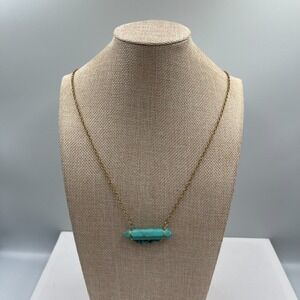 Vintage Turquoise Crystal Point Necklace Wire Wrapped Gold Tone Boho Jewelry Gif